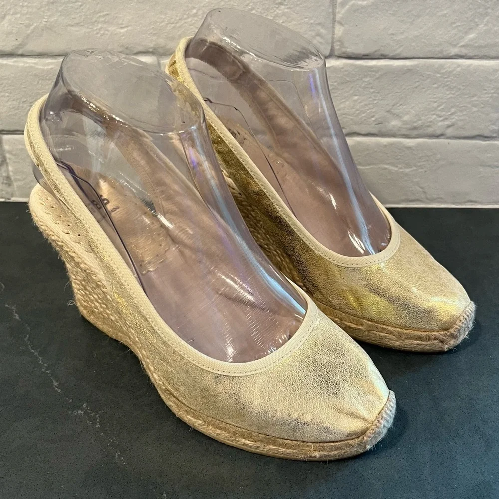 RAS sz 36 US 6 gold metallic leather espadrille wedges